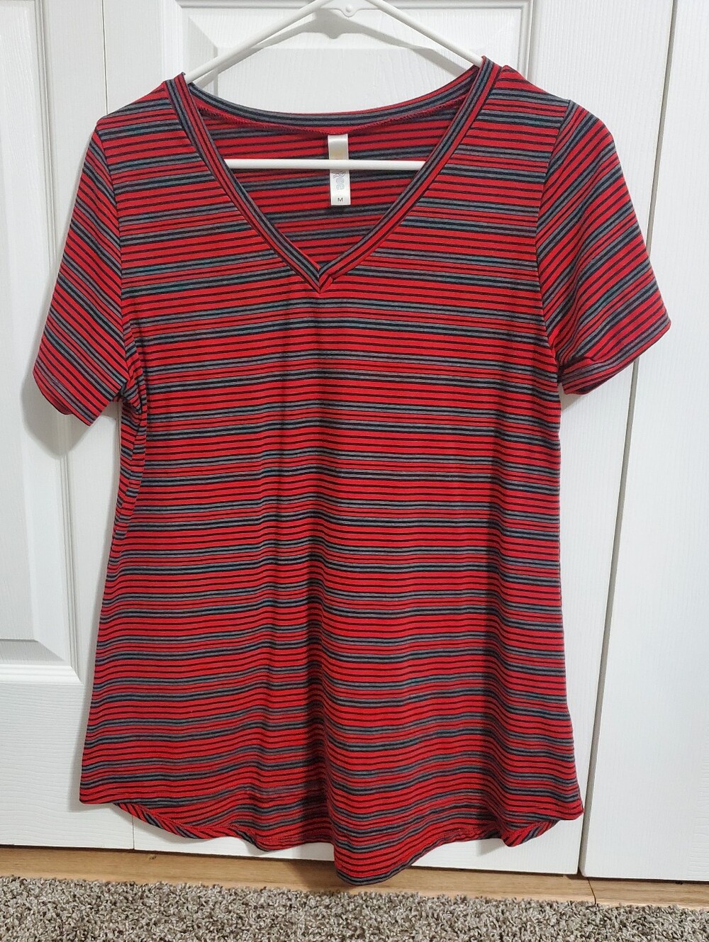 Lularoe Red And Grey Striped Tunic Shirt Size Medium